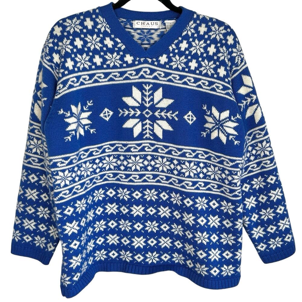 VTG Chaus Snowflake Fair Isle Sweater Nordic‎ Womens Large Christmas Ski Winter
